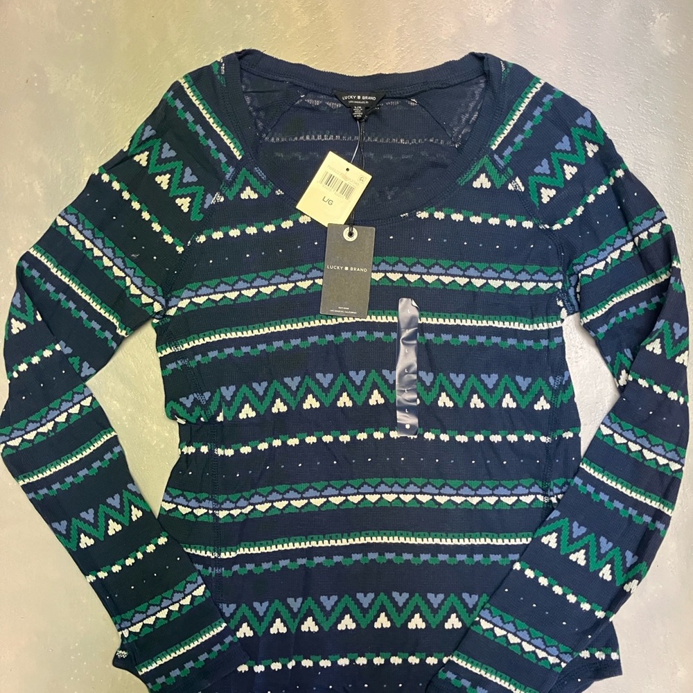 Lucky Brand Women’s Patterned Long Sleeve Waffle Knit BNWT
